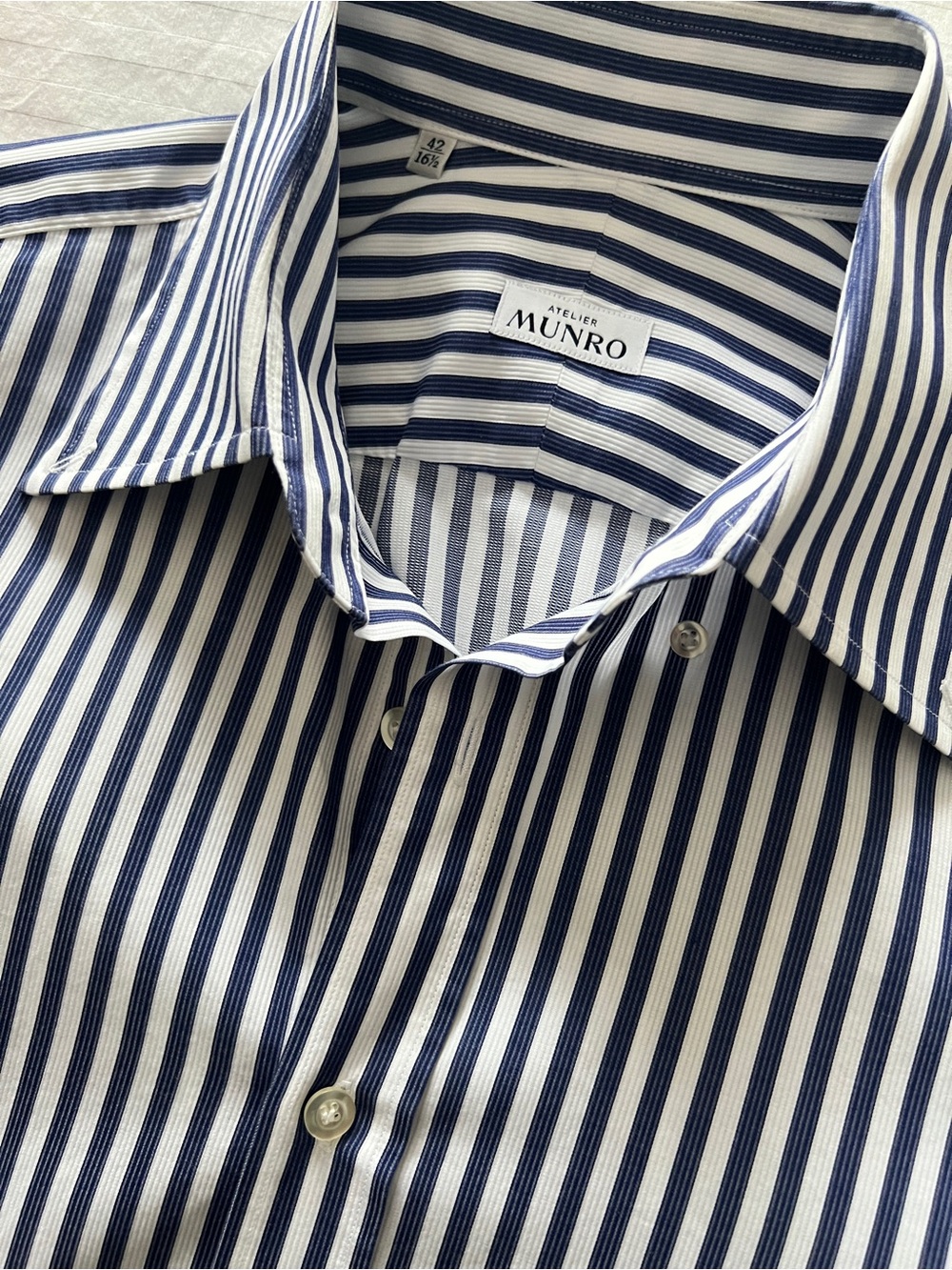 Atelier Munro Navy and White Stripe Dress Shirt